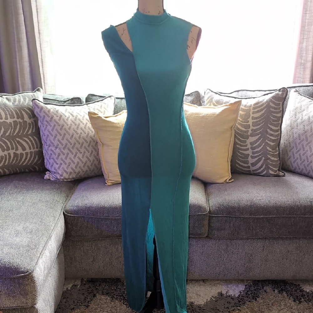 Chic Asymmetrical Teal Dress
